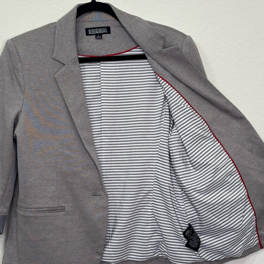 NICOLE MILLER Grey Blazer 3/4 Sleeves Lined Neutral Blazer Size Large - Picture 6 of 11